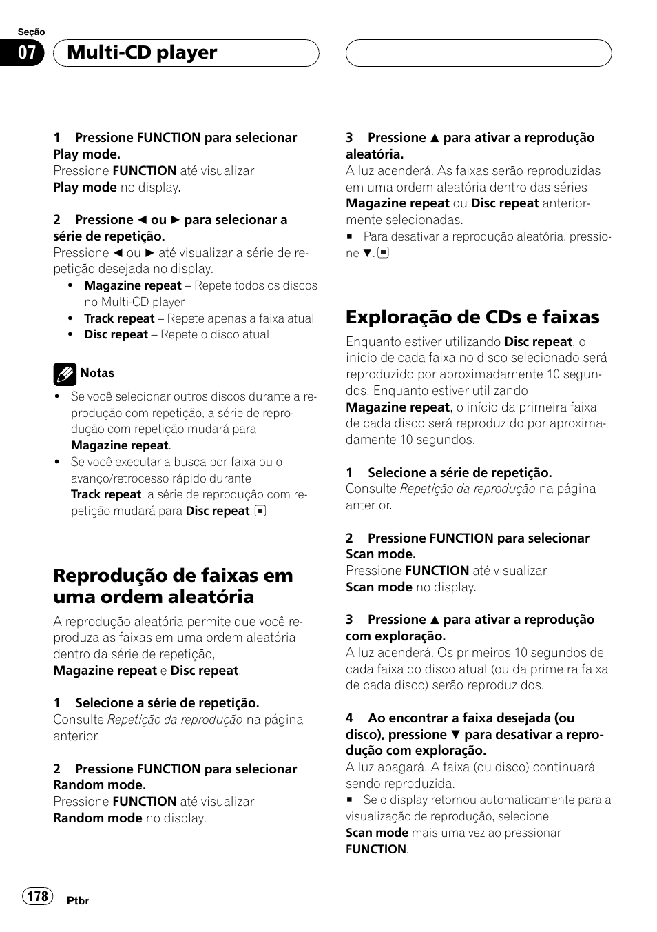 Reprodução de faixas em uma ordem, Aleatória 178, Exploração de cds e faixas 178 | Reprodução de faixas em uma ordem aleatória, Exploração de cds e faixas, Multi-cd player | Pioneer DEH-P9650MP User Manual | Page 178 / 221