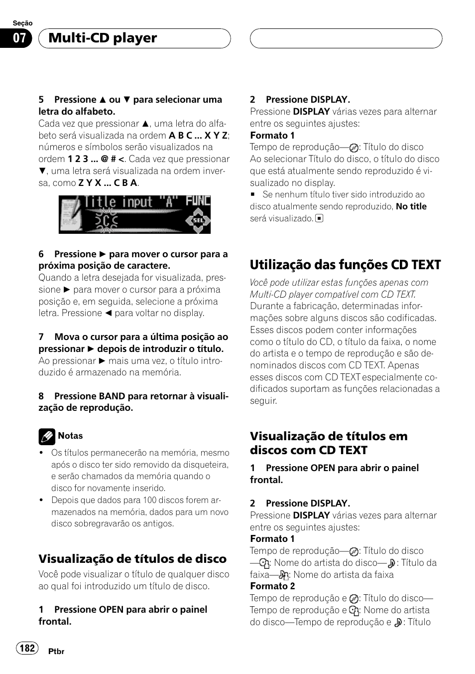 Visualização de títulos de disco 182, Utilização das funções cd text 182, Visualização de títulos em discos com | Cd text 182, Utilização das funções cd text, Multi-cd player, Visualização de títulos de disco, Visualização de títulos em discos com cd text | Pioneer DEH-P9650MP User Manual | Page 182 / 221