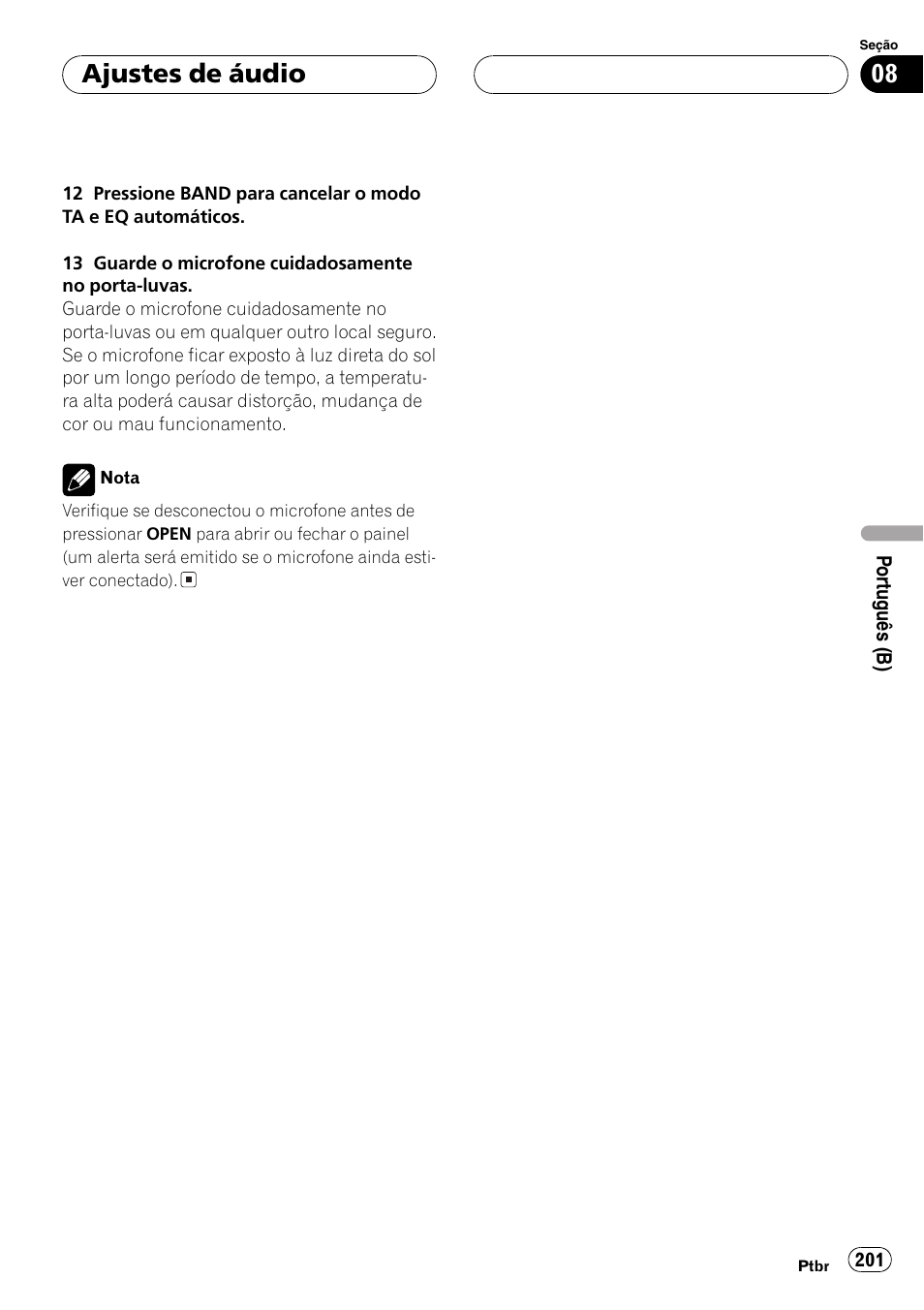 Ajustes de áudio | Pioneer DEH-P9650MP User Manual | Page 201 / 221