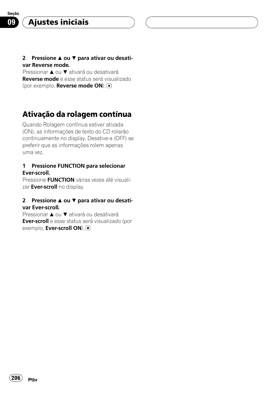 Ativação da rolagem contínua 206, Ativação da rolagem contínua, Ajustes iniciais | Pioneer DEH-P9650MP User Manual | Page 206 / 221