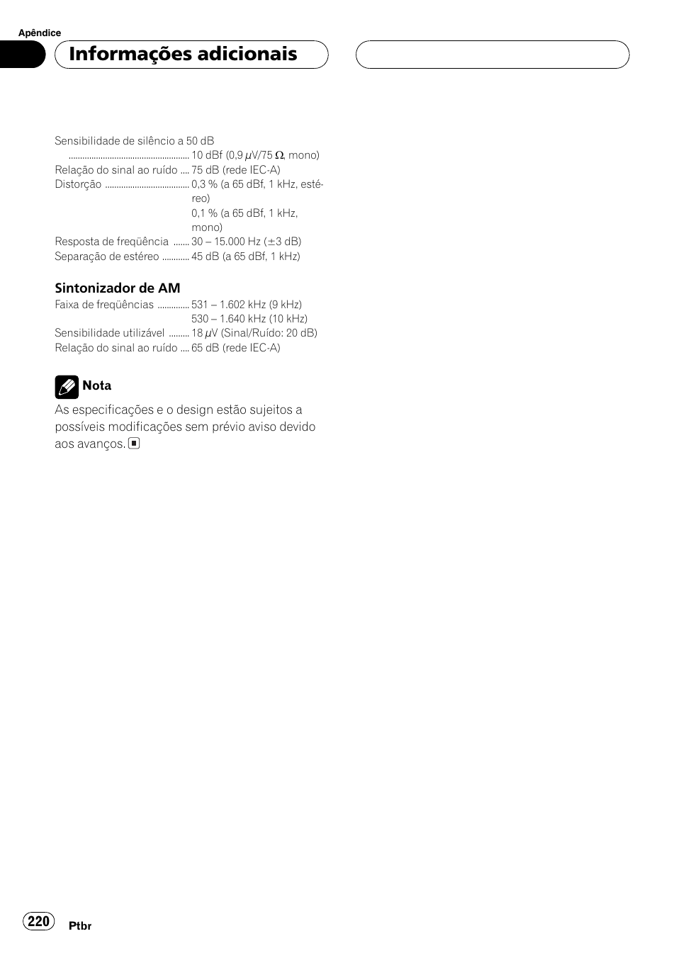 Informações adicionais | Pioneer DEH-P9650MP User Manual | Page 220 / 221
