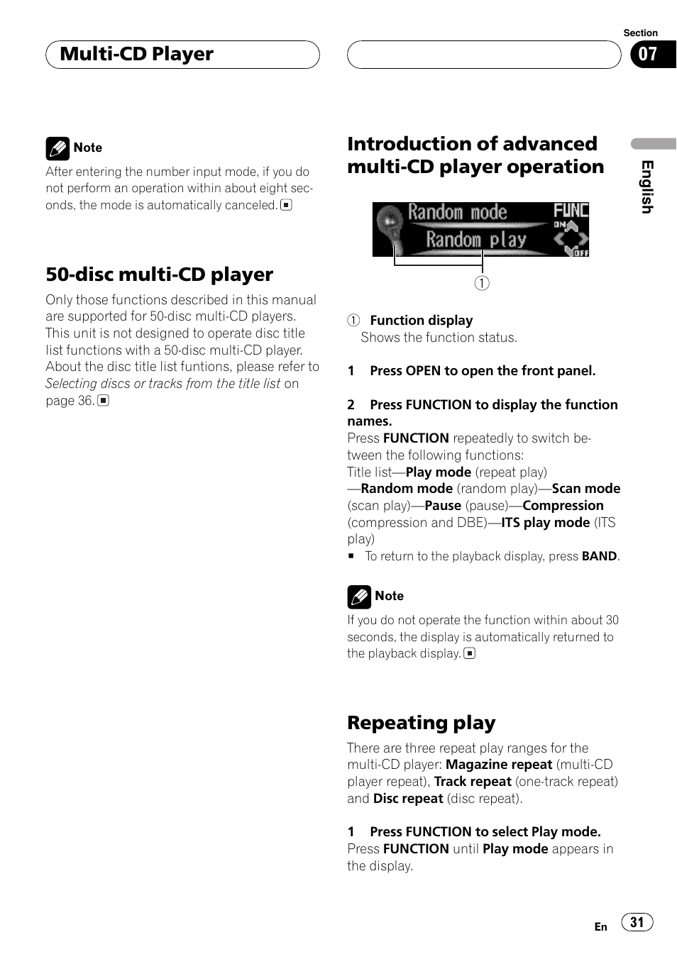 Operation 31, Repeating play 31, Disc multi-cd player | Introduction of advanced multi-cd player operation, Repeating play, Multi-cd player | Pioneer DEH-P9650MP User Manual | Page 31 / 221