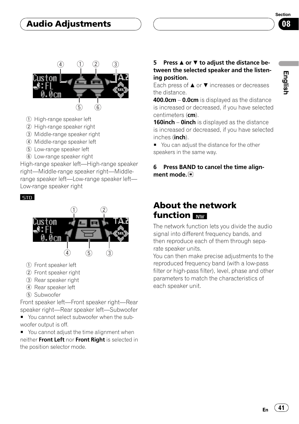 About the network function, Audio adjustments | Pioneer DEH-P9650MP User Manual | Page 41 / 221