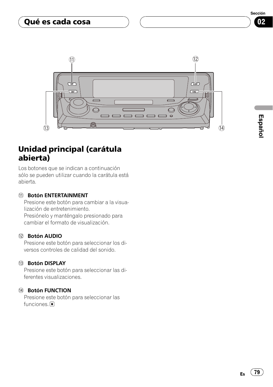 Unidad principal (carátula abierta) 79, Unidad principal (carátula abierta), Qué es cada cosa | Pioneer DEH-P9650MP User Manual | Page 79 / 221