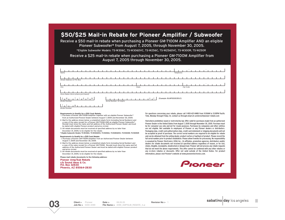 Pioneer Amplifier GM-7100M User Manual | 1 page