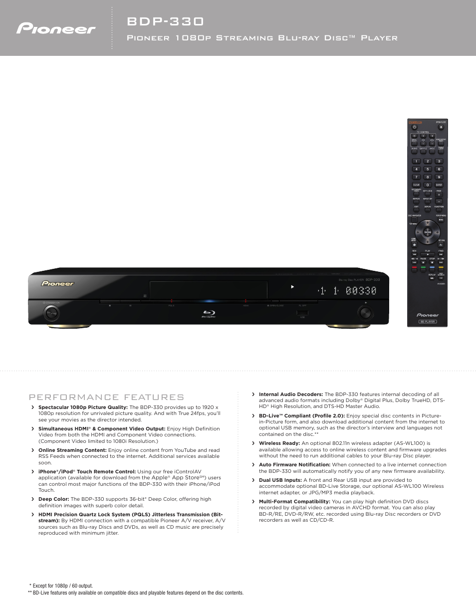 Pioneer BDP-330 User Manual | 2 pages