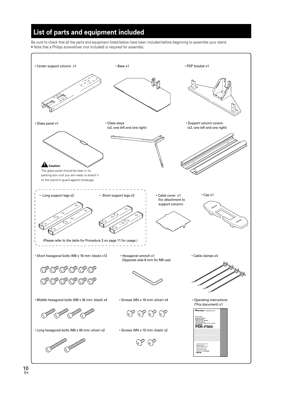 List of parts and equipment included | Pioneer PDK-FS05 User Manual | Page 10 / 63