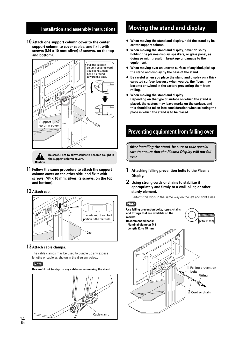 Moving the stand and display, Preventing equipment from falling over | Pioneer PDK-FS05 User Manual | Page 14 / 63