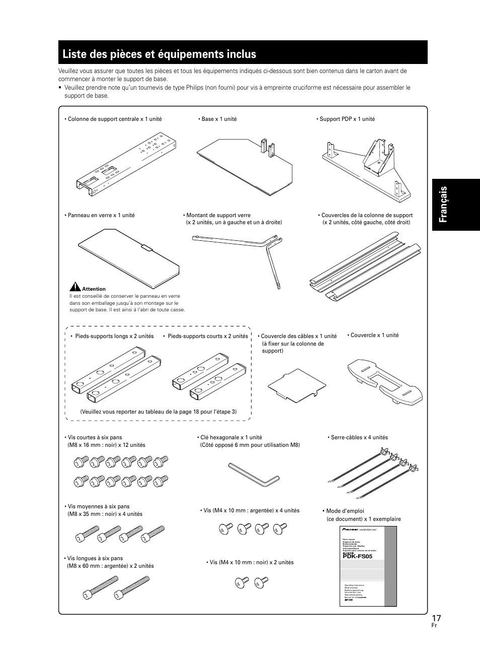 Liste des pièces et équipements inclus, Fran çais | Pioneer PDK-FS05 User Manual | Page 17 / 63