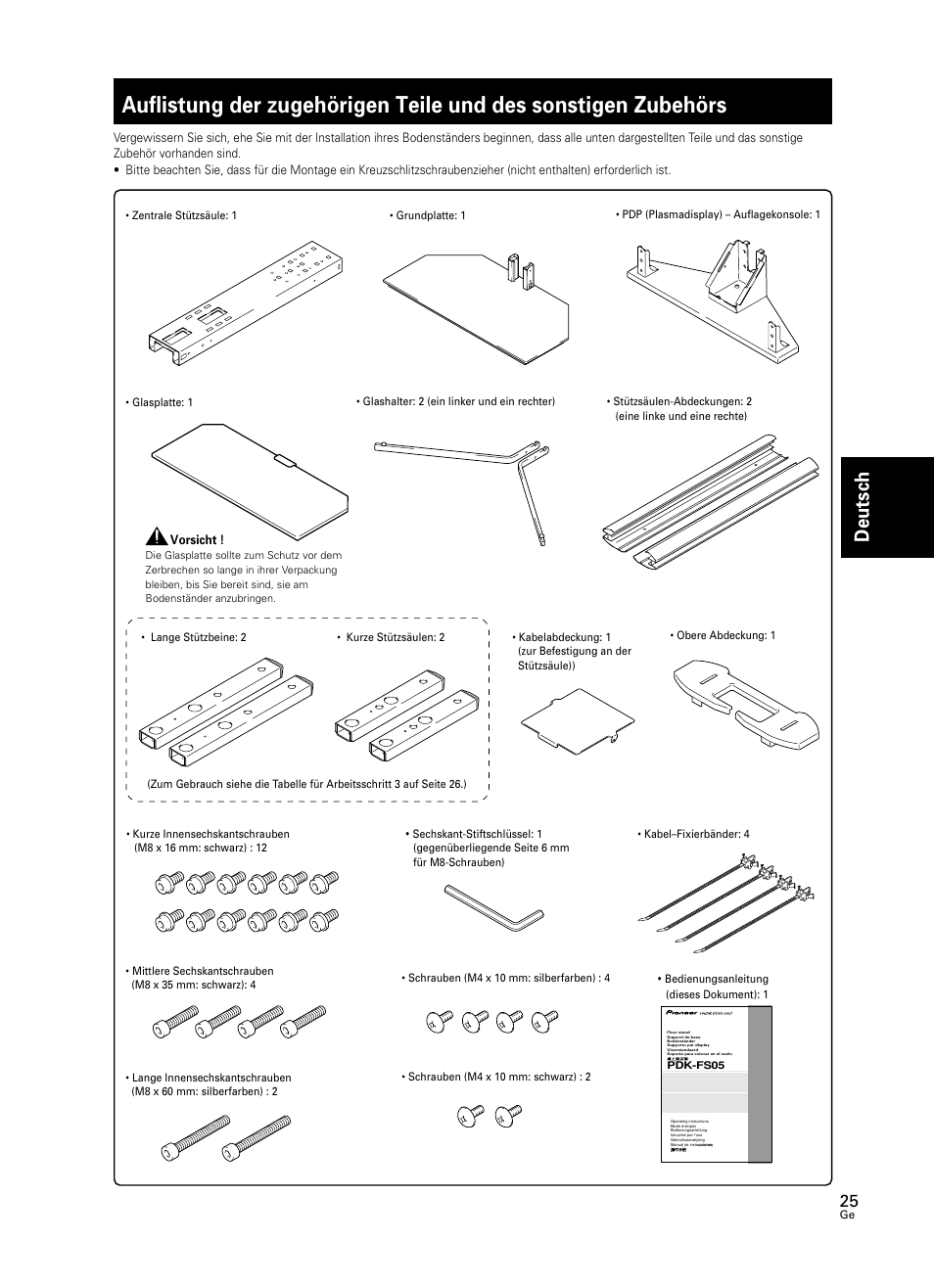 Auflistung der zugehörigen teile und des sonstigen, Zubehörs, Deutsch | Pioneer PDK-FS05 User Manual | Page 25 / 63