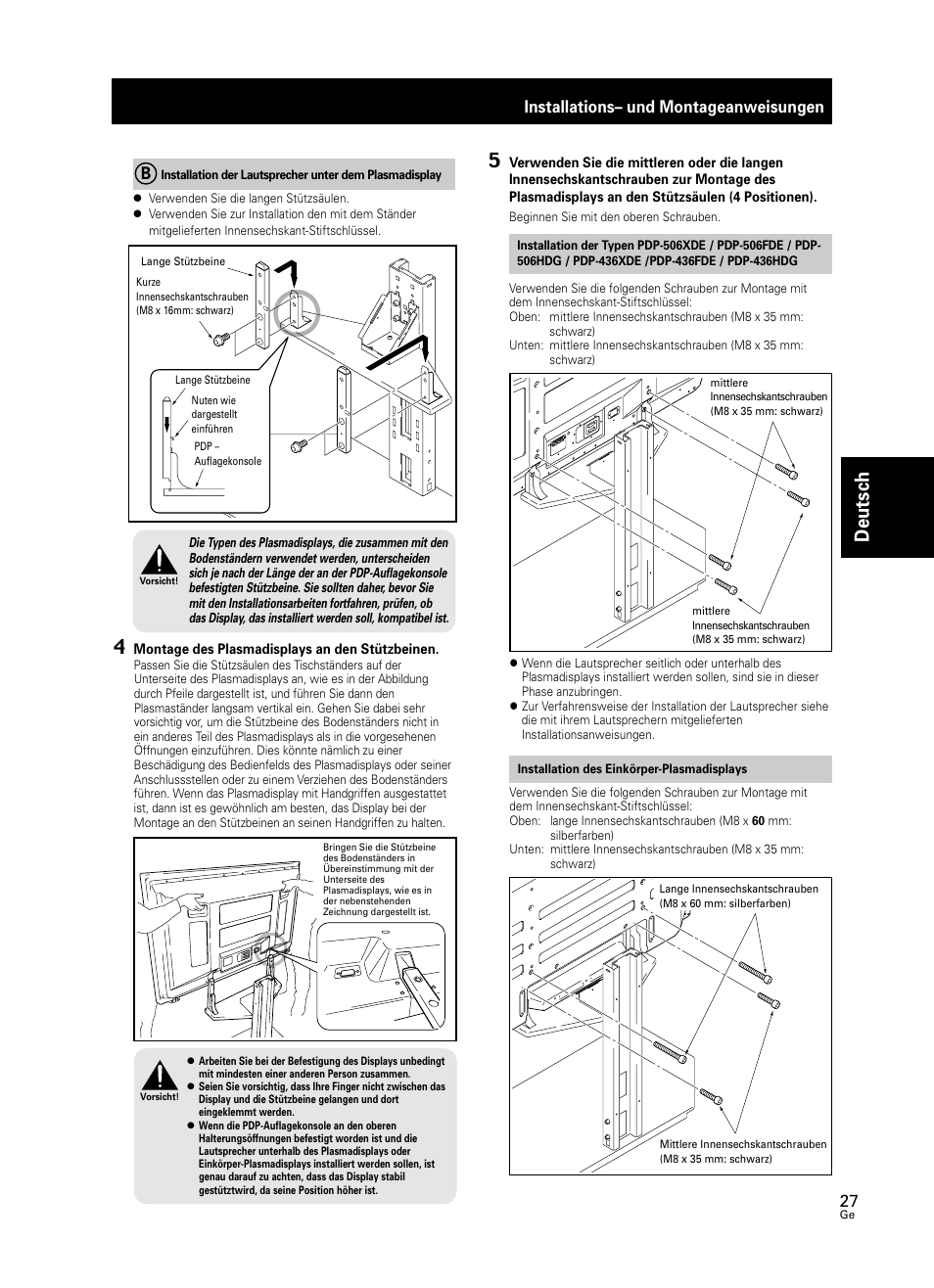 Deutsch 4, Installations– und montageanweisungen | Pioneer PDK-FS05 User Manual | Page 27 / 63