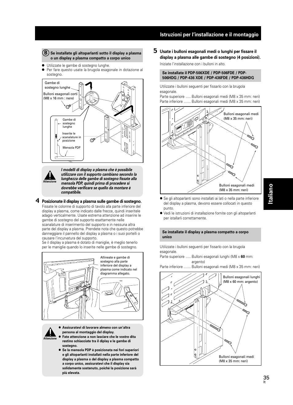 Italiano 4, Istruzioni per l’installazione e il montaggio | Pioneer PDK-FS05 User Manual | Page 35 / 63