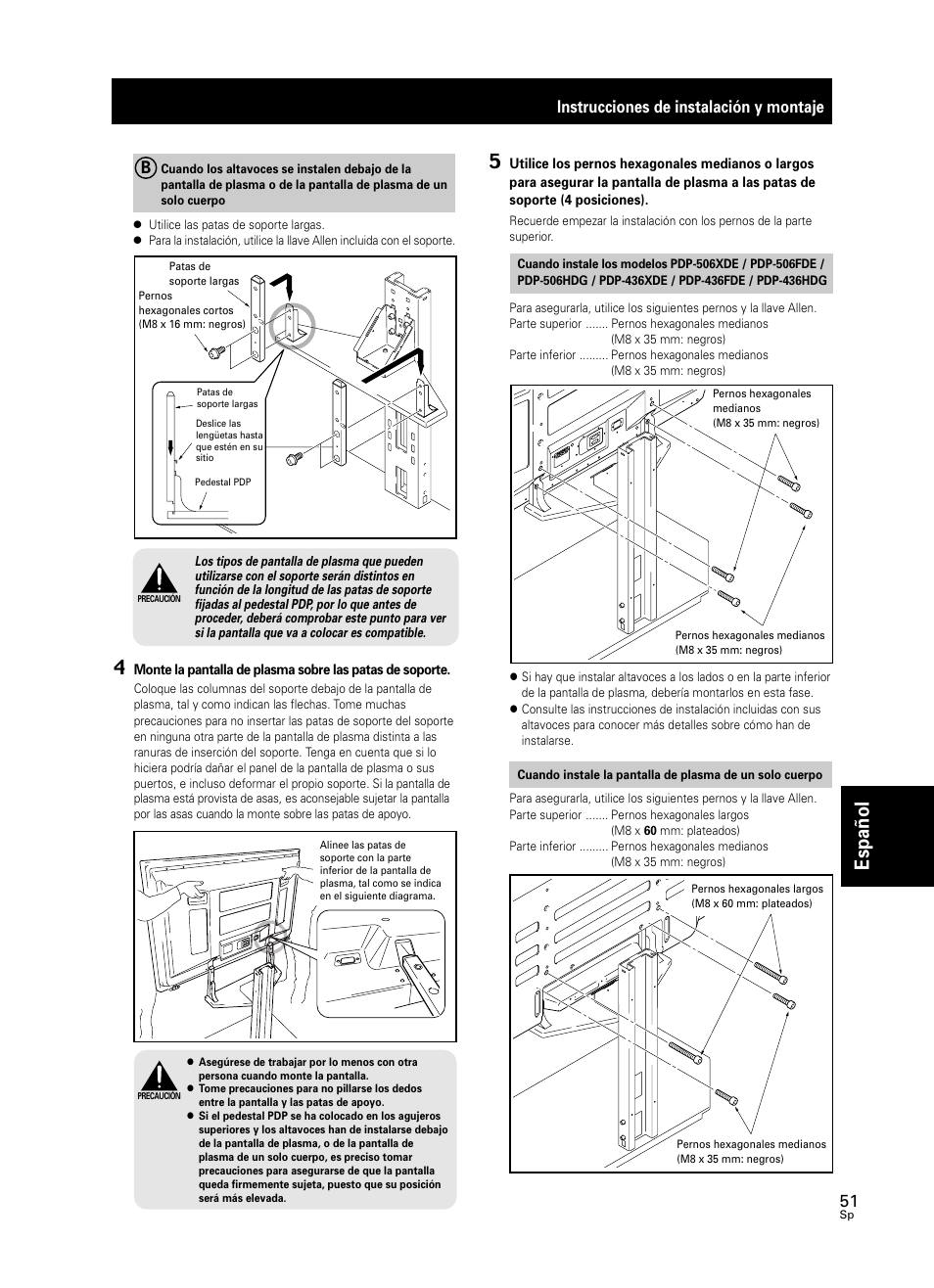 Espa ñ ol 4, Instrucciones de instalación y montaje | Pioneer PDK-FS05 User Manual | Page 51 / 63