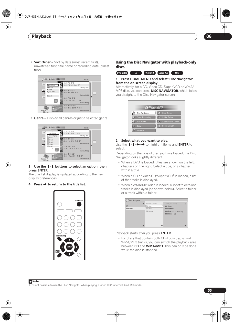 Playback 06, Using the disc navigator with playback-only discs | Pioneer DVR-433H-K User Manual | Page 55 / 119