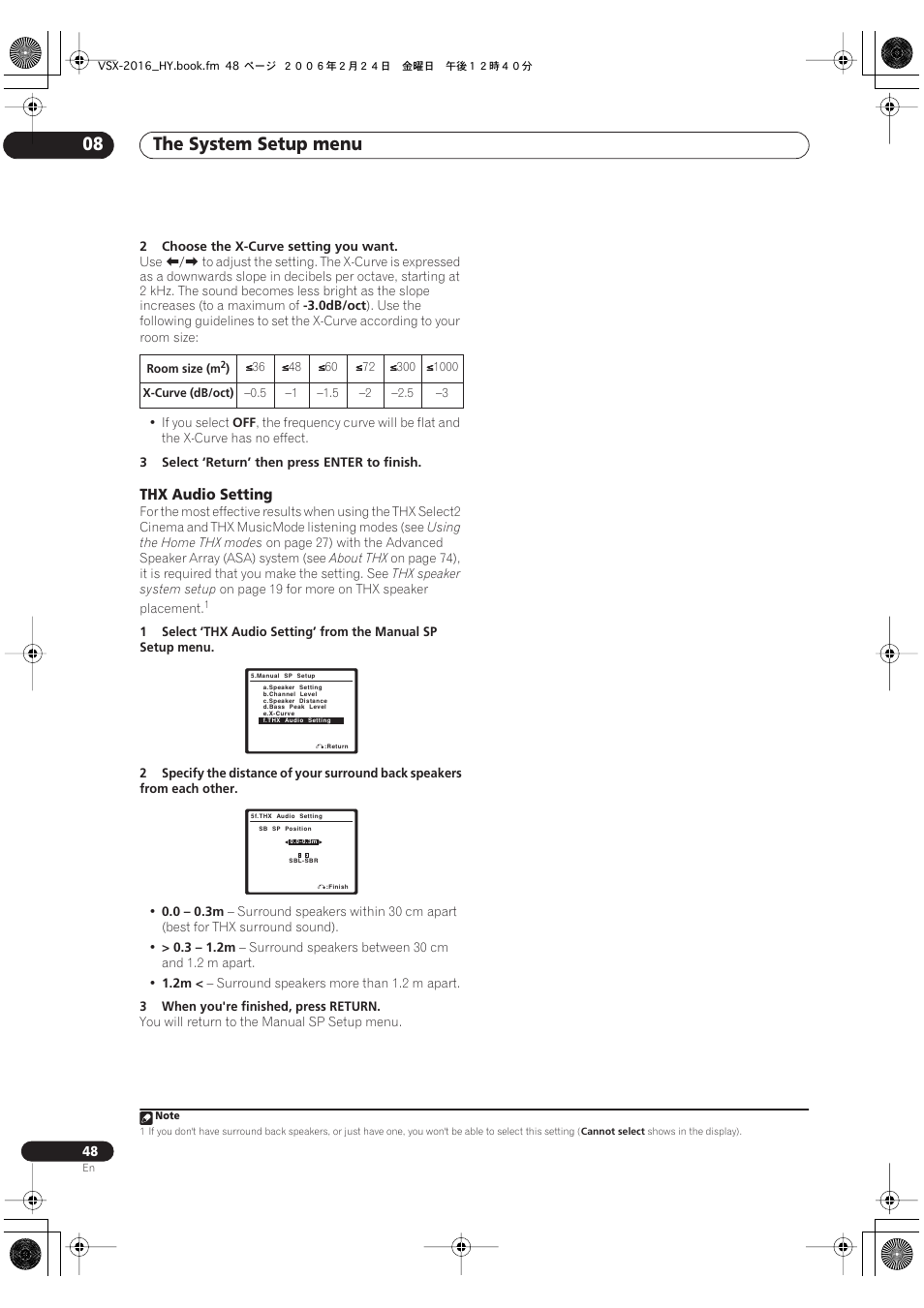 Thx audio setting, The system setup menu 08 | Pioneer VSX-2016AV User Manual | Page 48 / 79