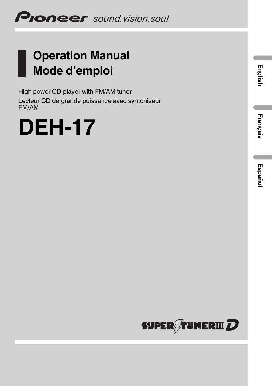 Pioneer DEH-17 User Manual | 44 pages