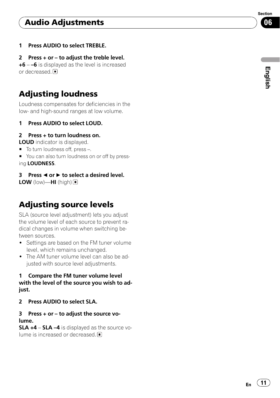 Adjusting loudness 11 adjusting source levels 11, Adjusting loudness, Adjusting source levels | Audio adjustments | Pioneer DEH-17 User Manual | Page 11 / 44