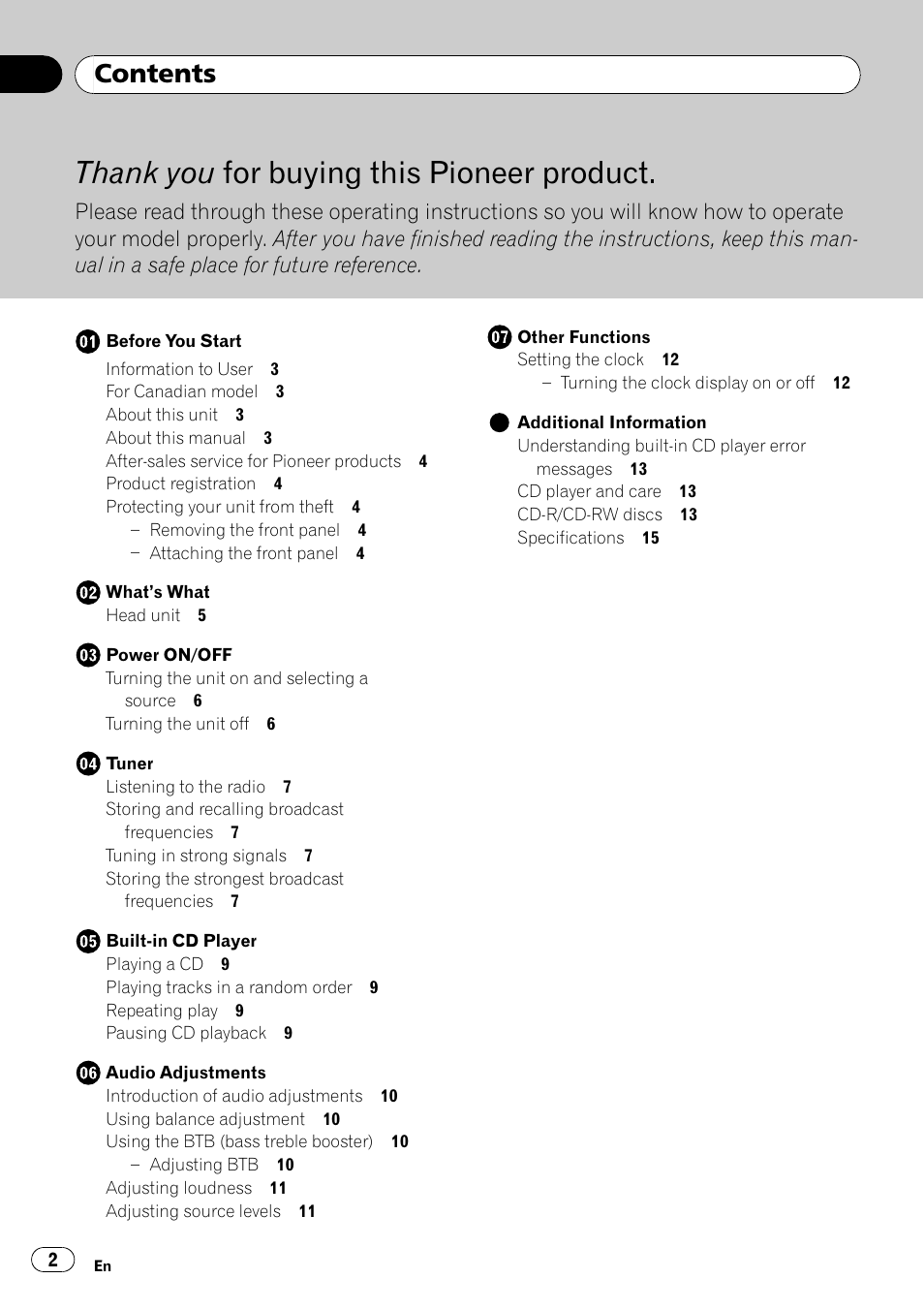 Pioneer DEH-17 User Manual | Page 2 / 44