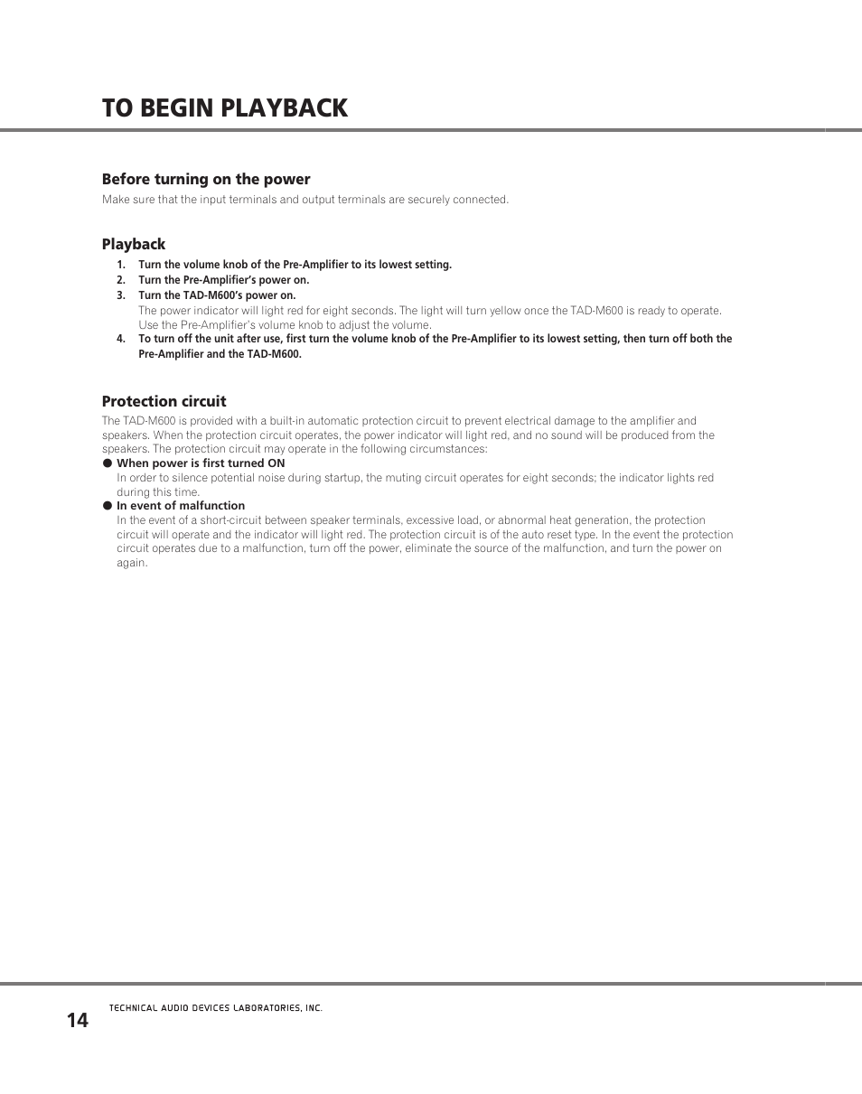 To begin playback | Pioneer TAD M600 User Manual | Page 14 / 18