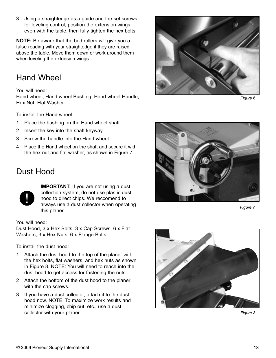 Hand wheel, Dust hood | Pioneer PNR 14-150 User Manual | Page 13 / 31