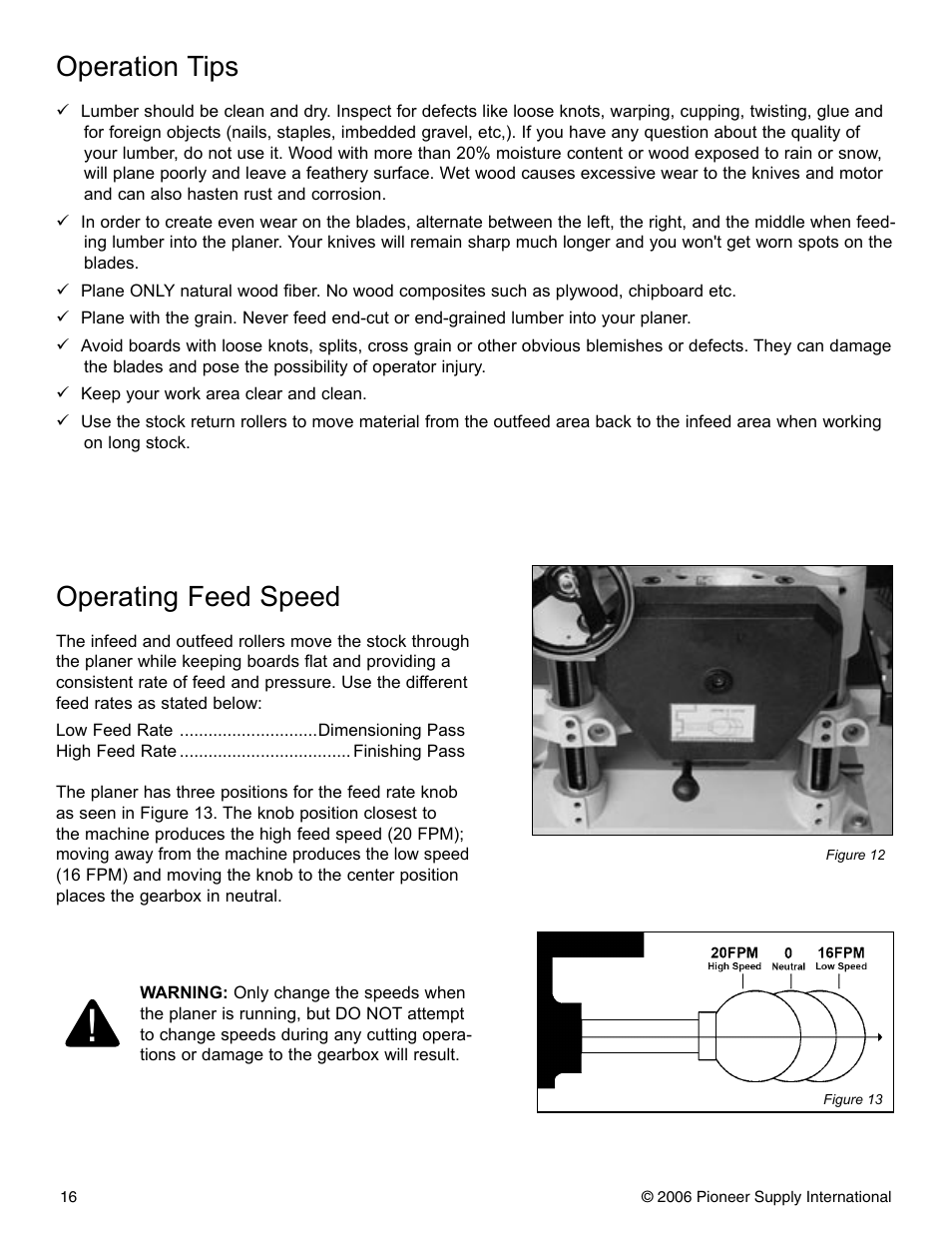Operation tips, Operating feed speed | Pioneer PNR 14-150 User Manual | Page 16 / 31
