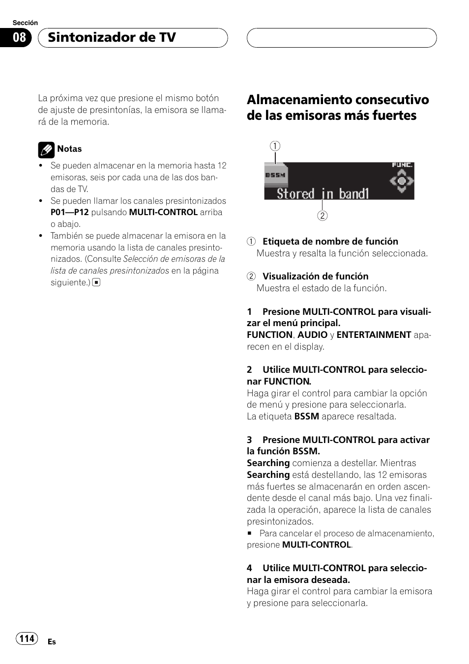 Almacenamiento consecutivo de las, Emisoras más fuertes 114, Sintonizador de tv | Pioneer SUPER TUNERIII DEH-P8650MP User Manual | Page 114 / 154