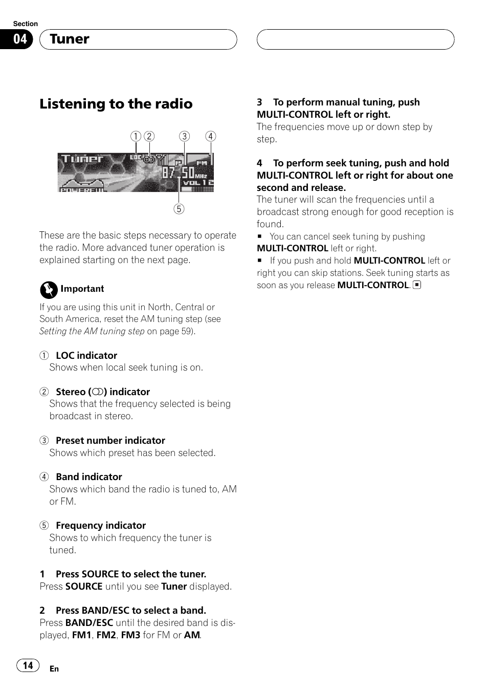 Tuner listening to the radio 14, Listeningto the radio, Tuner | Pioneer SUPER TUNERIII DEH-P8650MP User Manual | Page 14 / 154