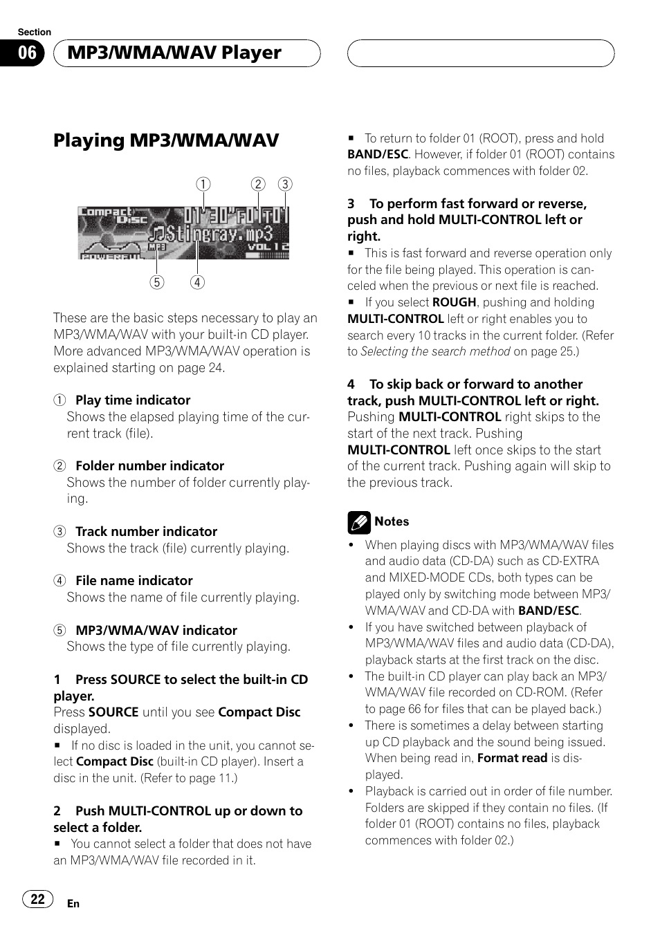 Mp3/wma/wav player playing mp3/wma/wav 22, Playingmp3/wma/wav, Mp3/wma/wav player | Pioneer SUPER TUNERIII DEH-P8650MP User Manual | Page 22 / 154
