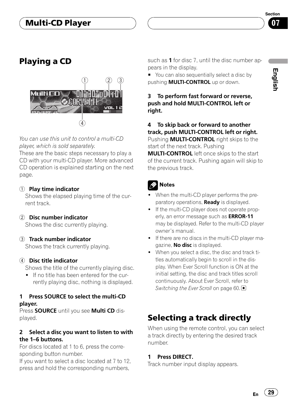 Playinga cd, Selectinga track directly, Multi-cd player | Pioneer SUPER TUNERIII DEH-P8650MP User Manual | Page 29 / 154