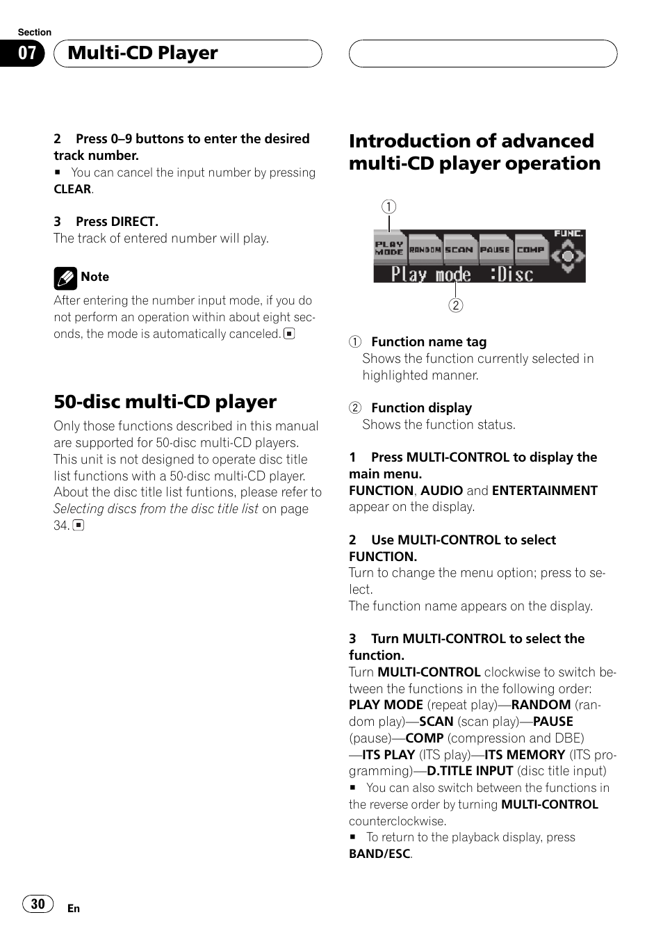 Operation 30, Disc multi-cd player, Introduction of advanced multi-cd player operation | Multi-cd player | Pioneer SUPER TUNERIII DEH-P8650MP User Manual | Page 30 / 154