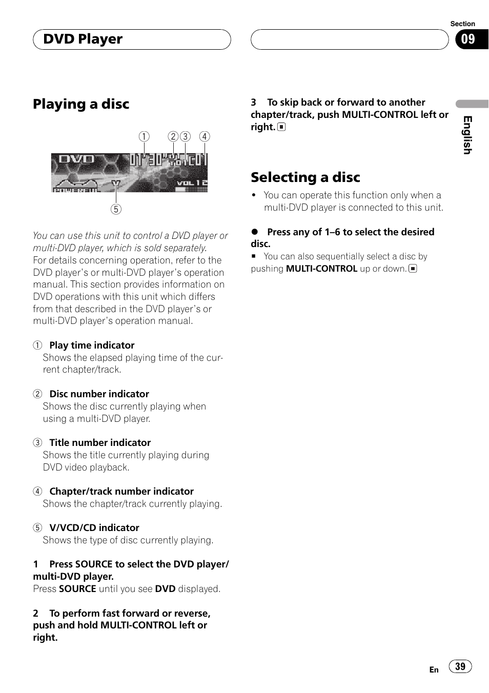 Dvd player playing a disc 39 selecting a disc 39, Playinga disc, Selectinga disc | Dvd player | Pioneer SUPER TUNERIII DEH-P8650MP User Manual | Page 39 / 154
