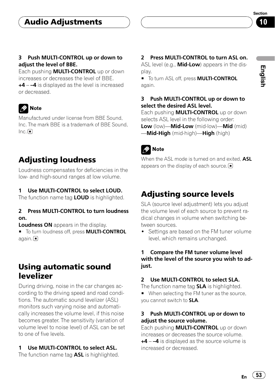 Adjusting loudness, Using automatic sound levelizer, Adjusting source levels | Adjustingloudness, Usingautomatic sound levelizer, Adjustingsource levels, Audio adjustments | Pioneer SUPER TUNERIII DEH-P8650MP User Manual | Page 53 / 154