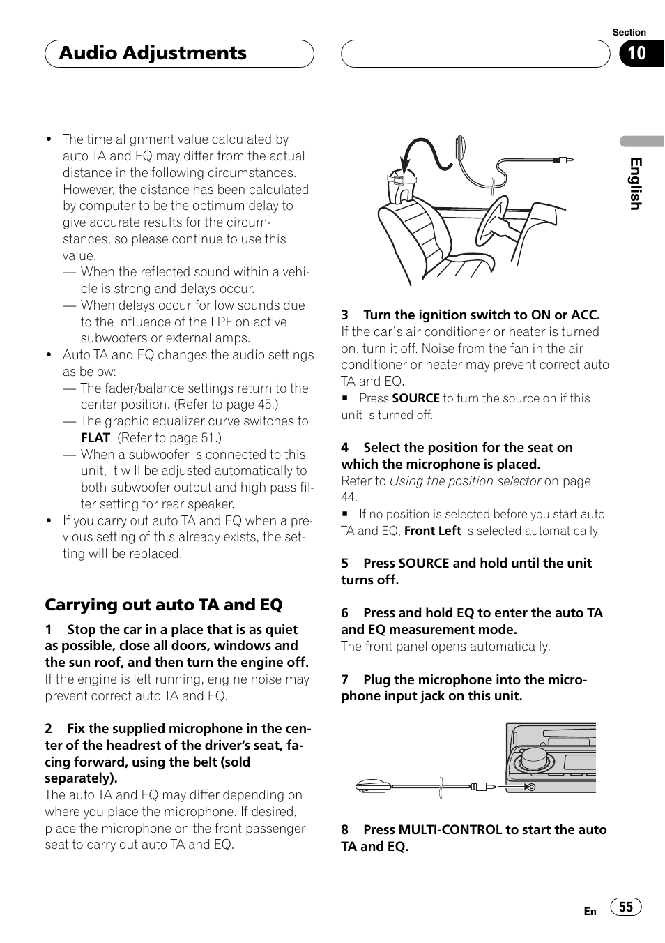 Carrying out auto ta and eq 55, Audio adjustments, Carryingout auto ta and eq | Pioneer SUPER TUNERIII DEH-P8650MP User Manual | Page 55 / 154