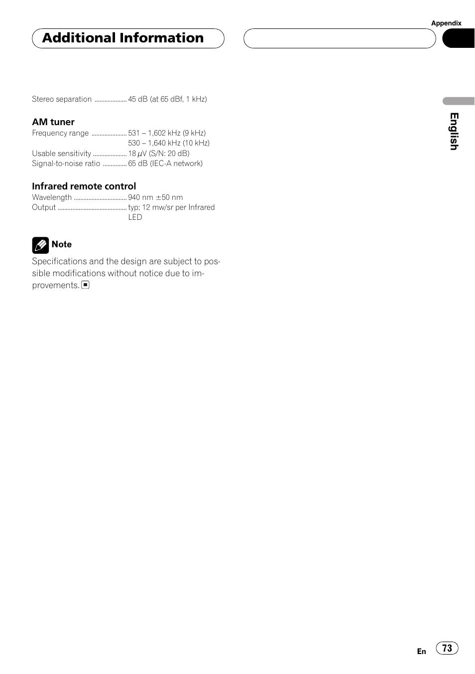 Additional information, English | Pioneer SUPER TUNERIII DEH-P8650MP User Manual | Page 73 / 154