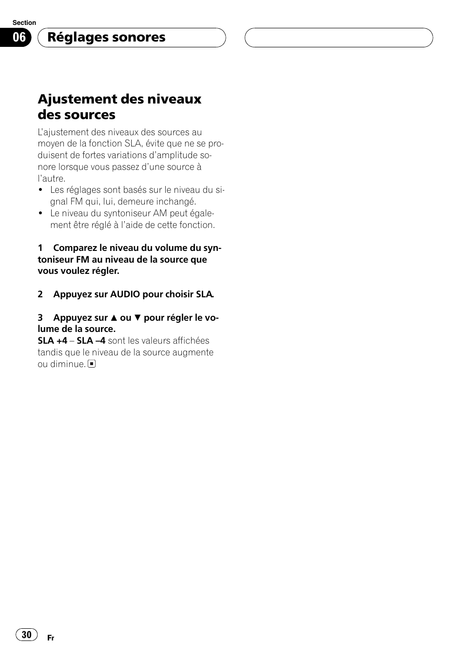 Ajustement des niveaux des sources 30, Ajustement des niveaux des sources, Réglages sonores | Pioneer DEH-2700 User Manual | Page 30 / 51