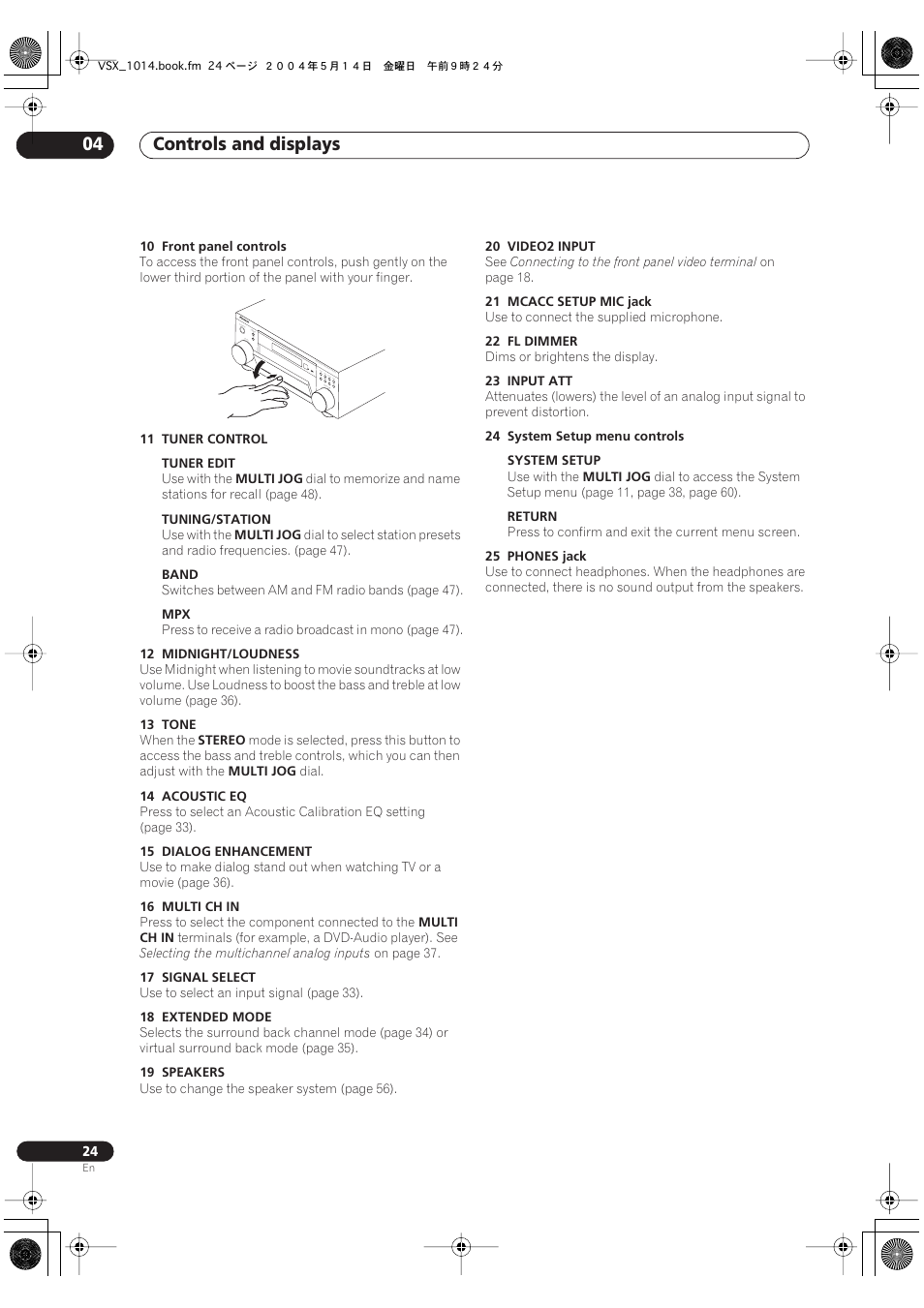 Controls and displays 04 | Pioneer VSX-1014TX User Manual | Page 24 / 75