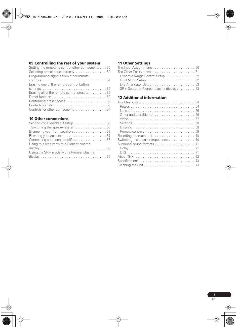 Pioneer VSX-1014TX User Manual | Page 5 / 75