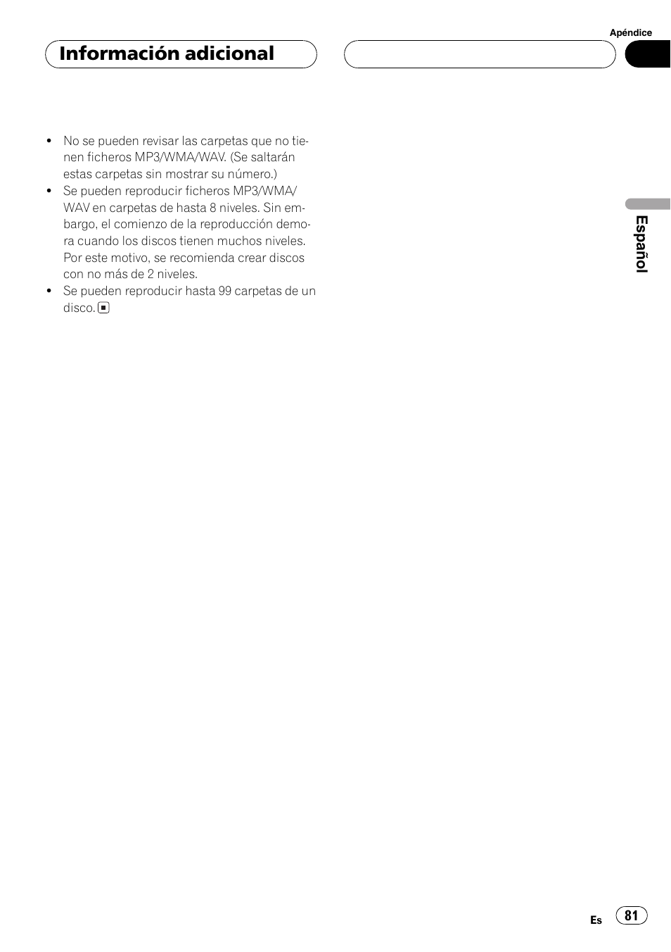 Información adicional | Pioneer DEH-30MP User Manual | Page 81 / 88