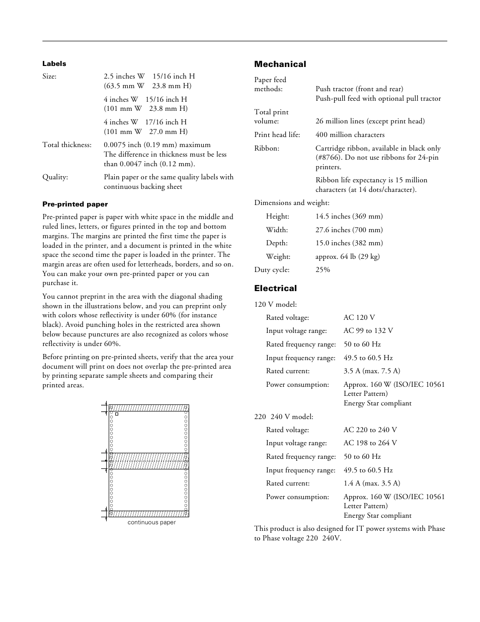 Mechanical, Electrical, Epson dfx-8500 | Pioneer Impact Printer DFX-8500 User Manual | Page 3 / 14