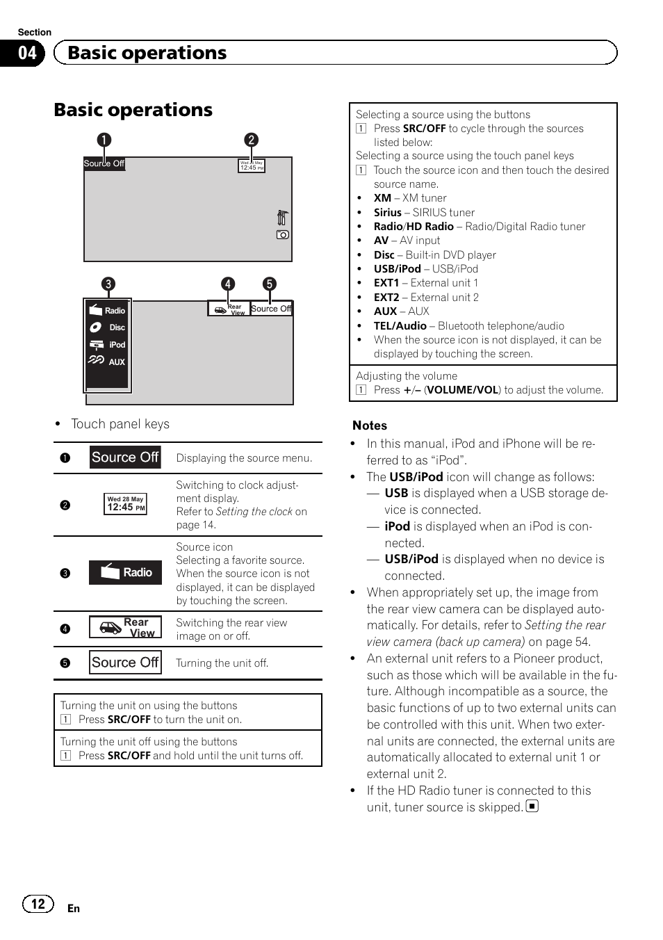 Basic operations basic operations, Basic operations, 04 basic operations | Pioneer AVH-P2300DVD User Manual | Page 12 / 88