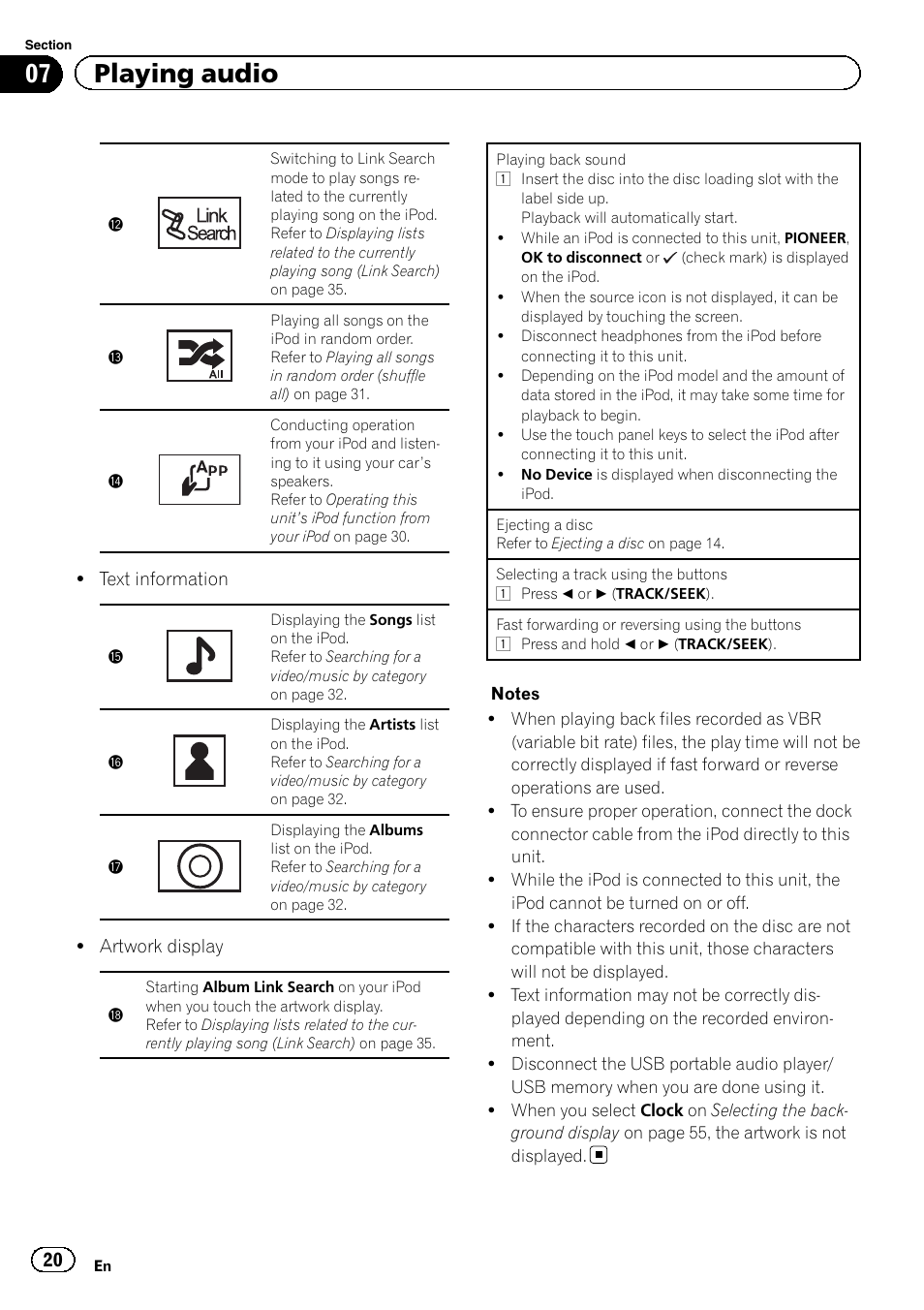 07 playing audio | Pioneer AVH-P2300DVD User Manual | Page 20 / 88