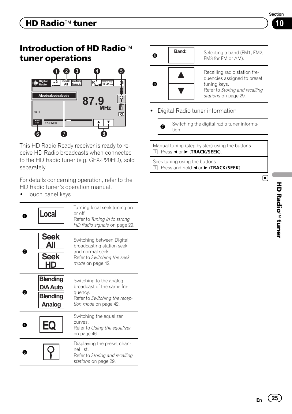 Hd radio, Ä tuner, Introduction of hd radio | Operations, Introduction of hd radio ä tuner operations, Seek all seek hd, Hd radio ä tuner | Pioneer AVH-P2300DVD User Manual | Page 25 / 88