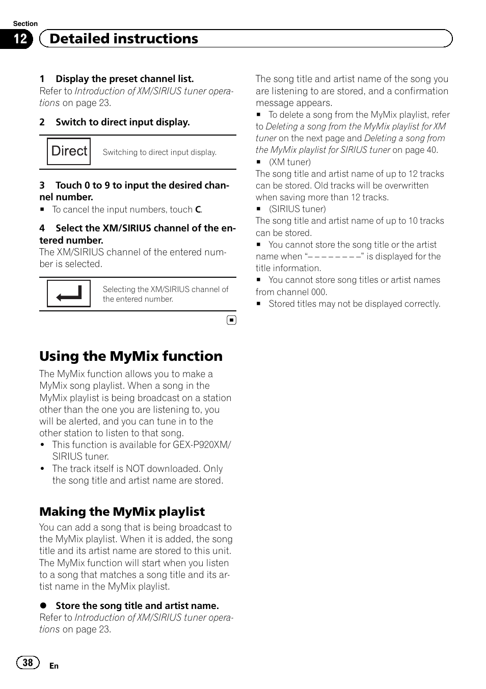 Using the mymix function, 12 detailed instructions, Making the mymix playlist | Pioneer AVH-P2300DVD User Manual | Page 38 / 88