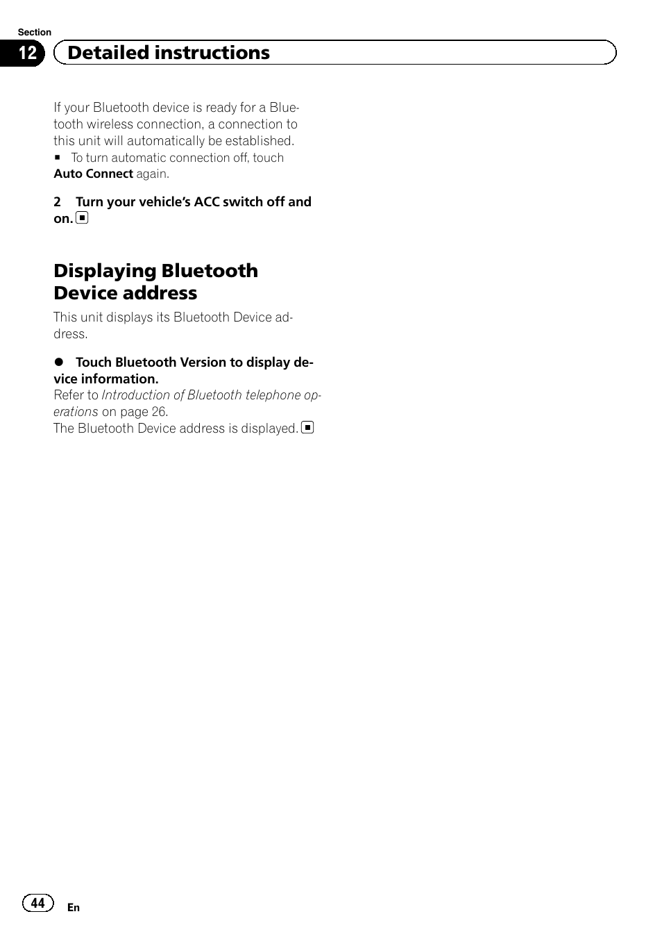 Displaying bluetooth device address, 12 detailed instructions | Pioneer AVH-P2300DVD User Manual | Page 44 / 88