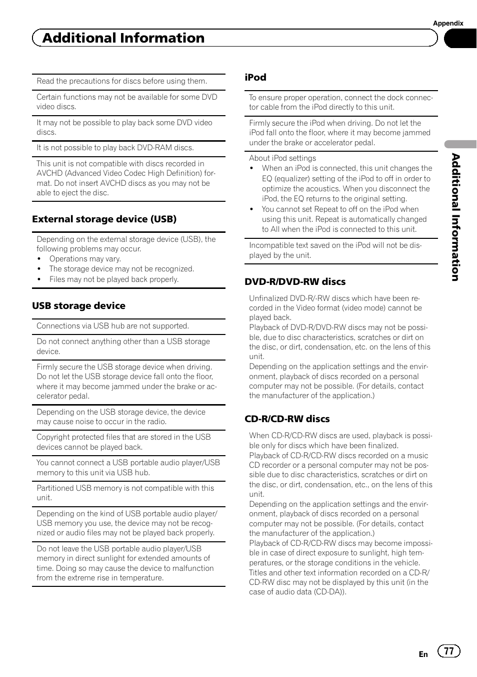 Additional information | Pioneer AVH-P2300DVD User Manual | Page 77 / 88