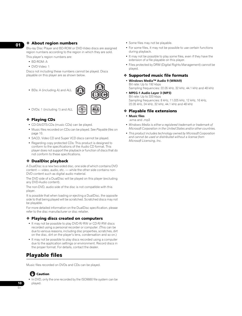 Playable files | Pioneer BONUS VIEW BDP-51FD User Manual | Page 10 / 72