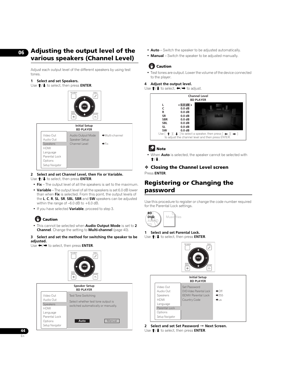 Registering or changing the password, Closing the channel level screen | Pioneer BONUS VIEW BDP-51FD User Manual | Page 44 / 72