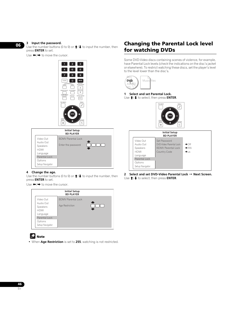Changing the parental lock level for watching dvds | Pioneer BONUS VIEW BDP-51FD User Manual | Page 46 / 72