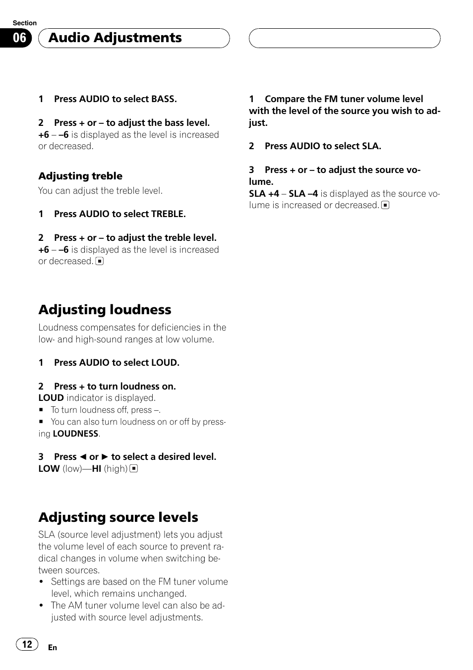 Adjusting loudness 12 adjusting source levels 12, Adjusting loudness, Adjusting source levels | Audio adjustments | Pioneer DEH-1700 User Manual | Page 12 / 46