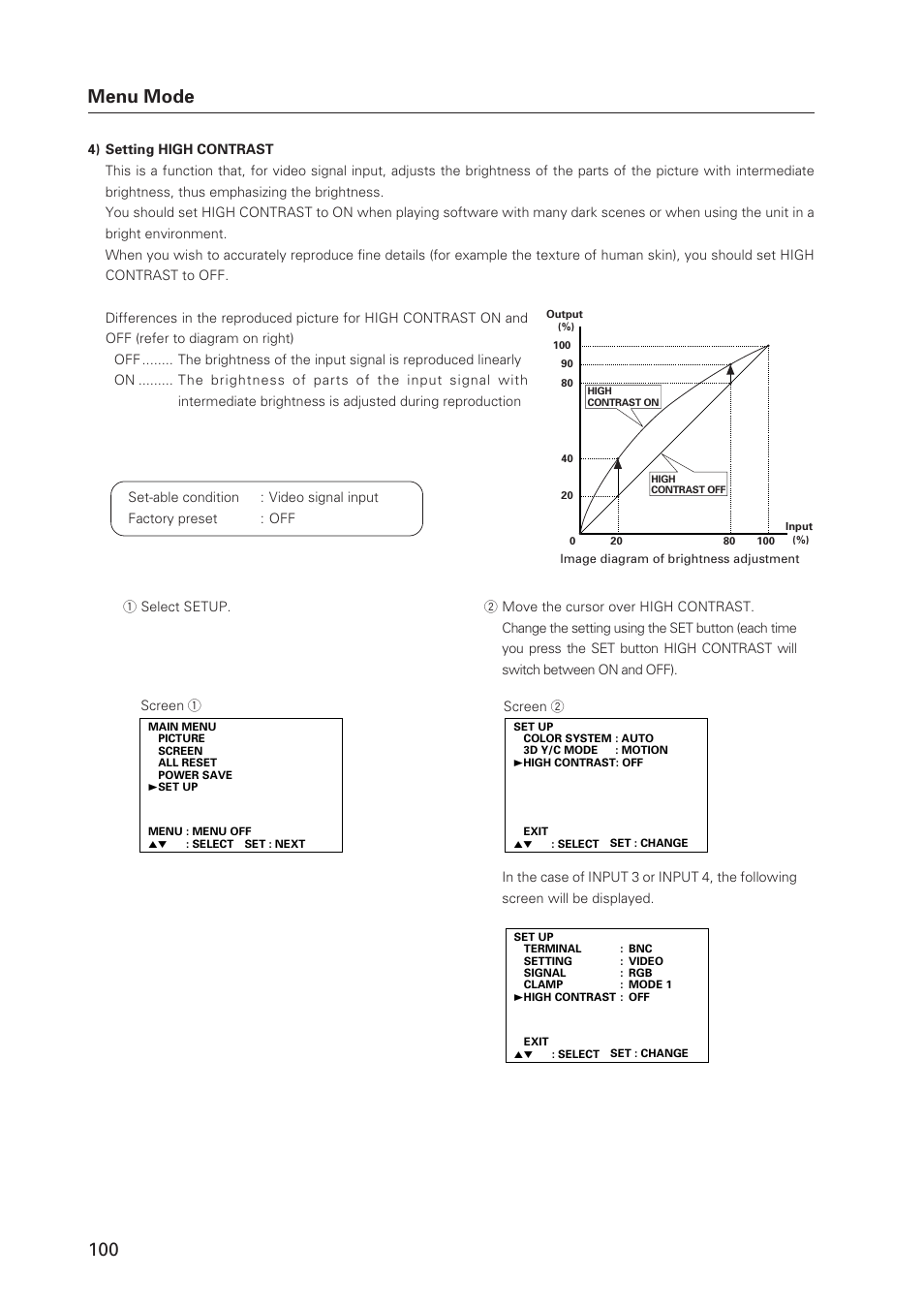 100 menu mode | Pioneer Plasma Display Monitor 502MX User Manual | Page 100 / 143